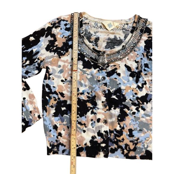 Anthropologie HWR Monogram Beaded Collar Crop Cardigan Sweater Abstract Pattern - Picture 7 of 14
